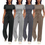 🎁Last Day ✨Fashion Queen Two Piece Sweatshirt Casual Suit Women's Wide Leg Pants Side Pleated Short Top Set
