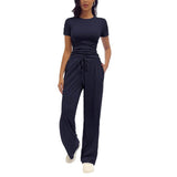 🎁Last Day ✨Fashion Queen Two Piece Sweatshirt Casual Suit Women's Wide Leg Pants Side Pleated Short Top Set