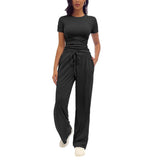 🎁Last Day ✨Fashion Queen Two Piece Sweatshirt Casual Suit Women's Wide Leg Pants Side Pleated Short Top Set