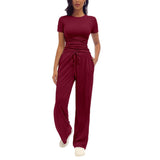 🎁Last Day ✨Fashion Queen Two Piece Sweatshirt Casual Suit Women's Wide Leg Pants Side Pleated Short Top Set