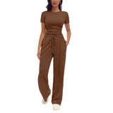 🎁Last Day ✨Fashion Queen Two Piece Sweatshirt Casual Suit Women's Wide Leg Pants Side Pleated Short Top Set
