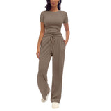 🎁Last Day ✨Fashion Queen Two Piece Sweatshirt Casual Suit Women's Wide Leg Pants Side Pleated Short Top Set