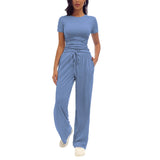 🎁Last Day ✨Fashion Queen Two Piece Sweatshirt Casual Suit Women's Wide Leg Pants Side Pleated Short Top Set