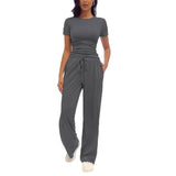 🎁Last Day ✨Fashion Queen Two Piece Sweatshirt Casual Suit Women's Wide Leg Pants Side Pleated Short Top Set