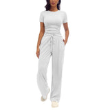 🎁Last Day ✨Fashion Queen Two Piece Sweatshirt Casual Suit Women's Wide Leg Pants Side Pleated Short Top Set