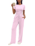 🎁Last Day ✨Fashion Queen Two Piece Sweatshirt Casual Suit Women's Wide Leg Pants Side Pleated Short Top Set