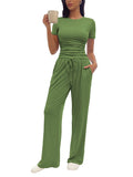 🎁Last Day ✨Fashion Queen Two Piece Sweatshirt Casual Suit Women's Wide Leg Pants Side Pleated Short Top Set