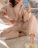 🎁Last Day ✨Pure Color Drawstring Fashion Hooded Sweater Set
