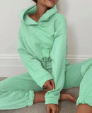 🎁Last Day ✨Pure Color Drawstring Fashion Hooded Sweater Set