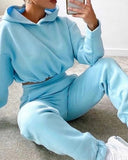 🎁Last Day ✨Pure Color Drawstring Fashion Hooded Sweater Set