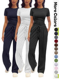 🎁Last Day ✨Fashion Queen Two Piece Sweatshirt Casual Suit Women's Wide Leg Pants Side Pleated Short Top Set